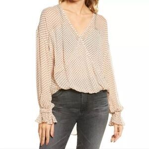 All Saints Draped Chiffon Polka Dot Penny Long Sleeve Blouse Size 6